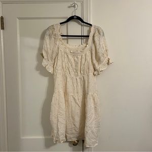 Old Navy Puff-Sleeve Tiered Smocked Embroidered Mini Swing Dress